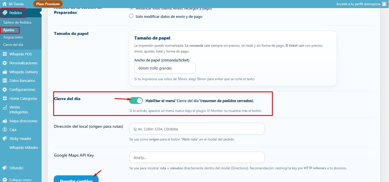 Activar función cierre del día