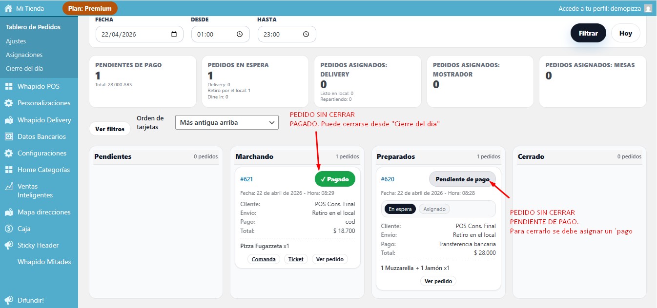Pedidos pendientes de cerrar en tablero